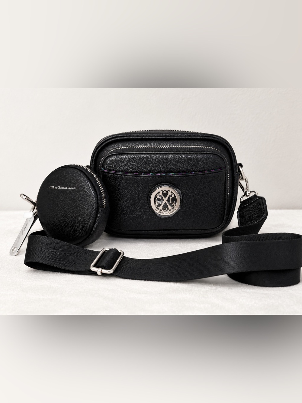 Christian Lacroix Black Crossbody Bag with Silver-Tone Logo